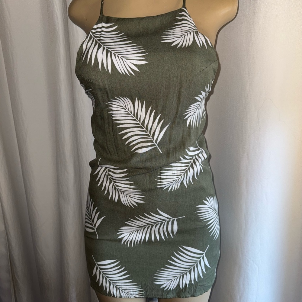 Green Palm Leaf Print Dress